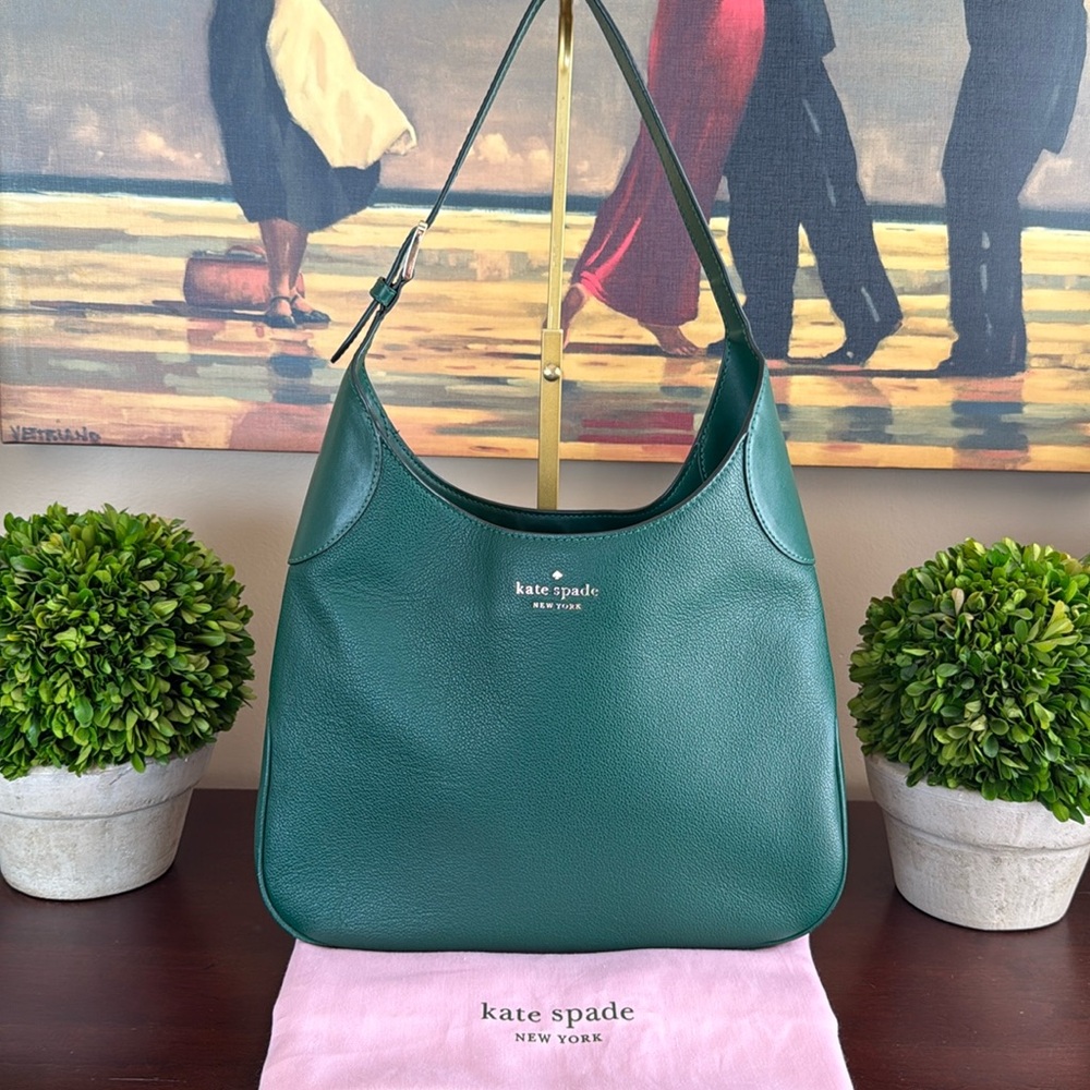 KATE SPADE ♠️ New York "Aster" 💚DEEP JADE GREEN💚LEATHER SHOULDER BAG 🌟EUC🌟 - Picture 4 of 17